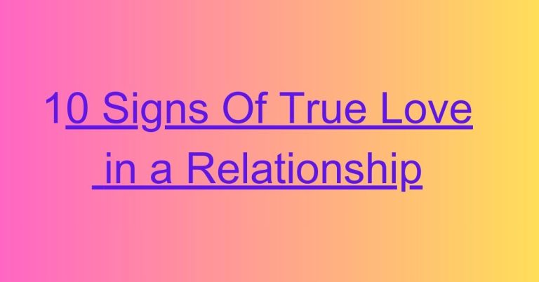 10 Signs Of True Love In Relationship True love is a deep and genuine affection, care, and commitment towards another person. It involves a profound connection that goes beyond physical attraction and includes emotional, mental, and spiritual aspects. True love is characterized by respect, trust, communication, support, empathy, and mutual growth. It is a partnership where both individuals are committed to each other's happiness and well-being, and they work together to overcome challenges and build a fulfilling and lasting relationship. What Makes True Love Last? True love can last when certain factors are consistently present and nurtured in a relationship. Here are some key elements that contribute to the longevity of true love: Shared Values Aligning on core values, beliefs, and goals can strengthen the bond between partners and provide a sense of unity and purpose. Intimacy Foster emotional, physical, and spiritual intimacy in your relationship. Prioritize quality time together, express affection, and connect on a deep level. Adaptability Be flexible and adaptable in navigating life's changes and challenges together. Embrace growth, learn from experiences, and evolve as individuals and as a couple. Forgiveness Practice forgiveness and let go of past grievances to create a positive and supportive environment in your relationship. Learn from mistakes and use them as opportunities for growth and improvement. By prioritizing these elements and continuously investing in your relationship, true love can withstand the test of time and flourish for years to come. Signs Of True Love In Relationship Respect Partners respect each other's boundaries, opinions, and feelings. They treat each other with kindness and consideration. Trust There is a deep sense of trust between partners, and they are honest and open with each other. Communication Healthy communication is a key aspect of true love. Partners listen to each other, express their thoughts and feelings, and work through challenges together. Support True love involves supporting each other through both good times and bad. Partners are there for each other emotionally, mentally, and physically. Empathy Partners show empathy towards each other, understanding each other's perspectives and being compassionate in difficult situations. Compromise In a loving relationship, both partners are willing to compromise and find solutions that work for both of them. Shared Values True love often involves shared values, goals, and beliefs. Partners are aligned in their vision for the future. Intimacy Intimacy goes beyond physical intimacy; it includes emotional closeness, vulnerability, and connection. Mutual Growth Partners encourage each other's personal growth and development, supporting each other's aspirations and dreams. Commitment True love is committed and enduring. Partners are committed to each other's happiness and well-being for the long term. These signs indicate a healthy and loving relationship built on mutual respect, trust, and understanding. 10 Signs Of True Love In Relationship